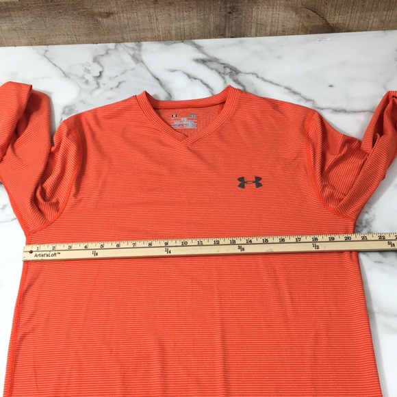 Under Armour Orange Striped Fitted Infrared Base Layer Top Mens Large Cold Gear - Picture 10 of 15